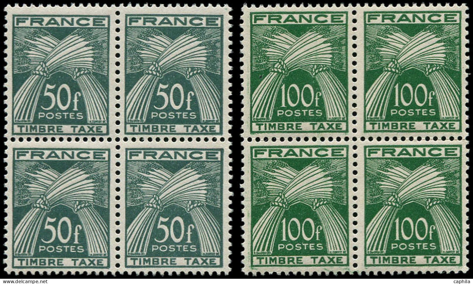 ** FRANCE - Taxe - 88/89, 2 Blocs De 4: 50f. Et 100f. Vert - 1859-1959.. Ungebraucht