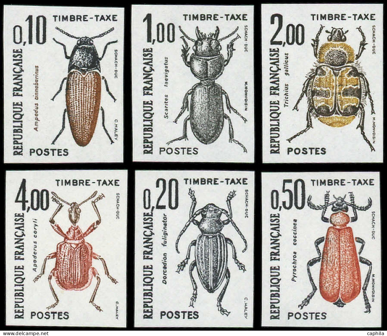 ** FRANCE - Taxe - 103/08, Complet 6 Valeurs Non Dentelées: Insectes - 1960-.... Neufs