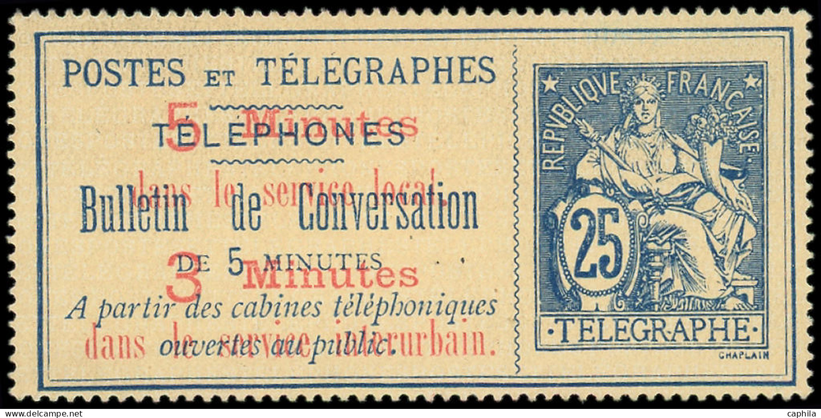 (*) FRANCE - Téléphone - 13, Postes Et Télégraphes: 25c. Bleu Sur Chamois - Telegraph And Telephone