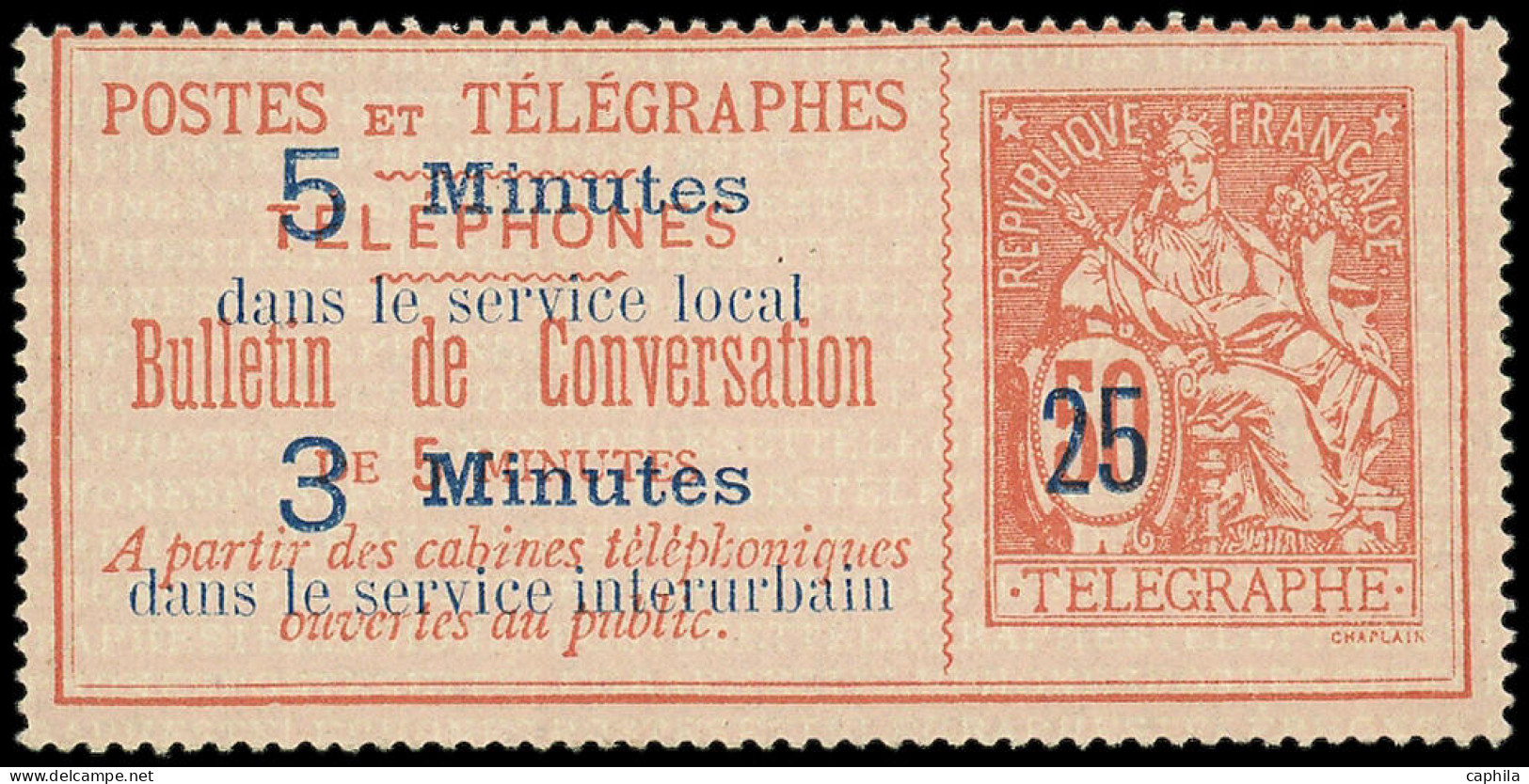 (*) FRANCE - Téléphone - 14, Postes Et Télégraphes: 25 Sur 50c. Rouge Sur Rose - Telegramas Y Teléfonos
