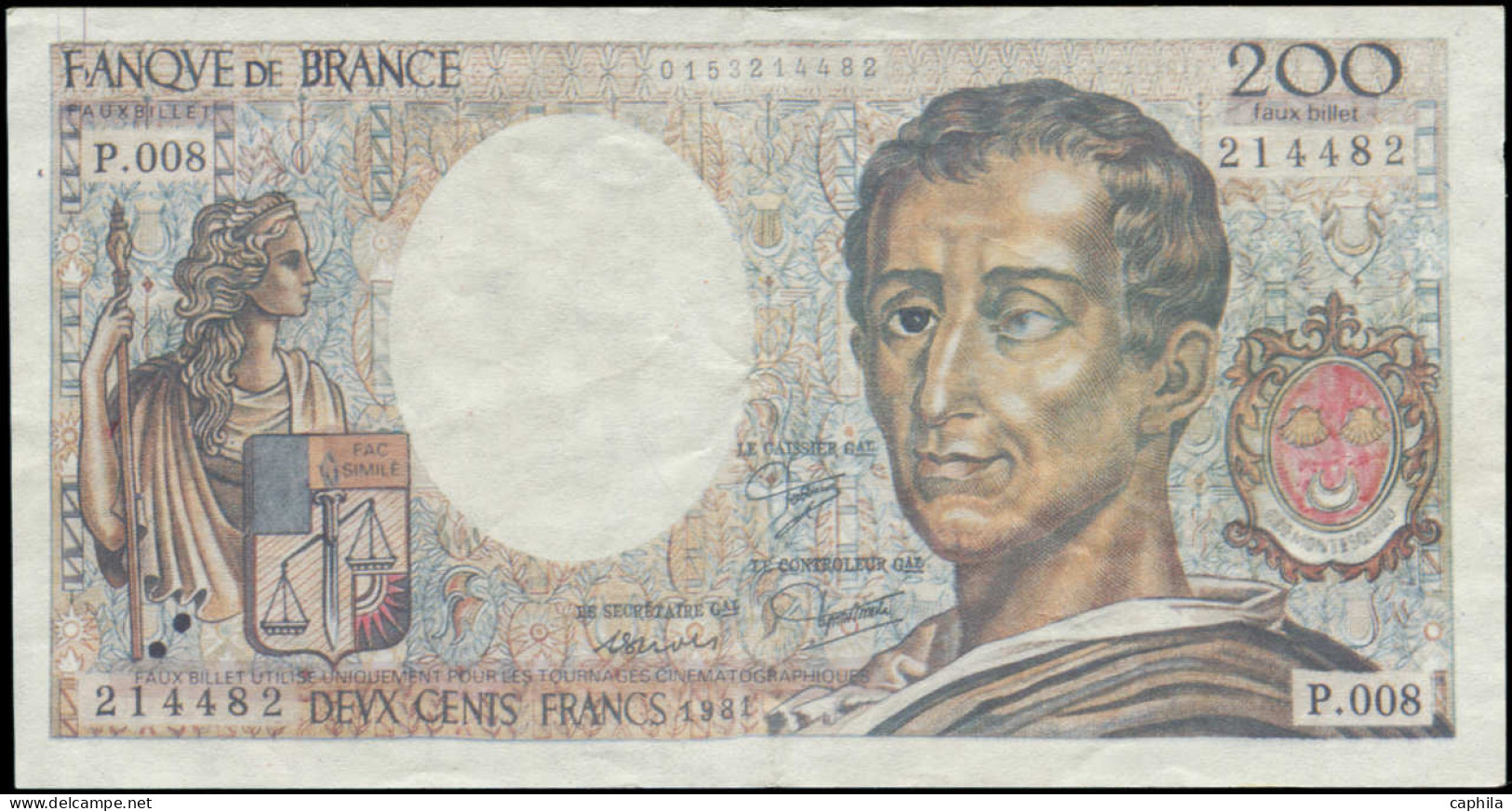 TTB FRANCE - Billets - Billet De 200f. Avec Légende Imprimée Sous La Faciale "Faux Billet", état TTB/Neuf: Montesquieu - Other & Unclassified