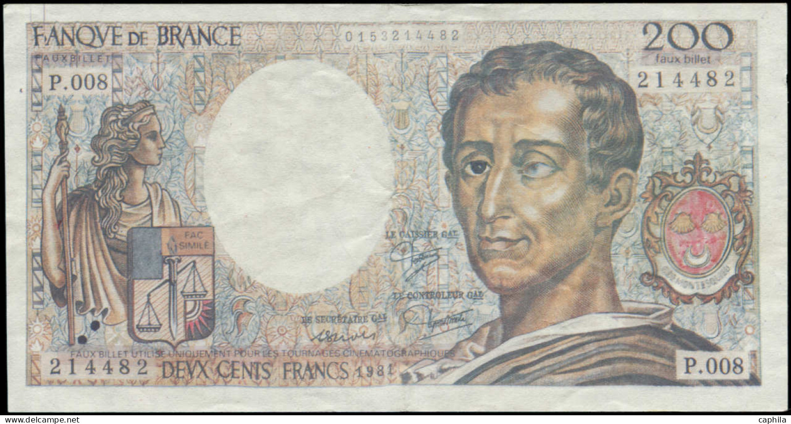 TTB FRANCE - Billets - Billet De 200f. Avec Légende Imprimée Sous La Faciale "Faux Billet", état TTB/Neuf: Montesquieu - Sonstige & Ohne Zuordnung