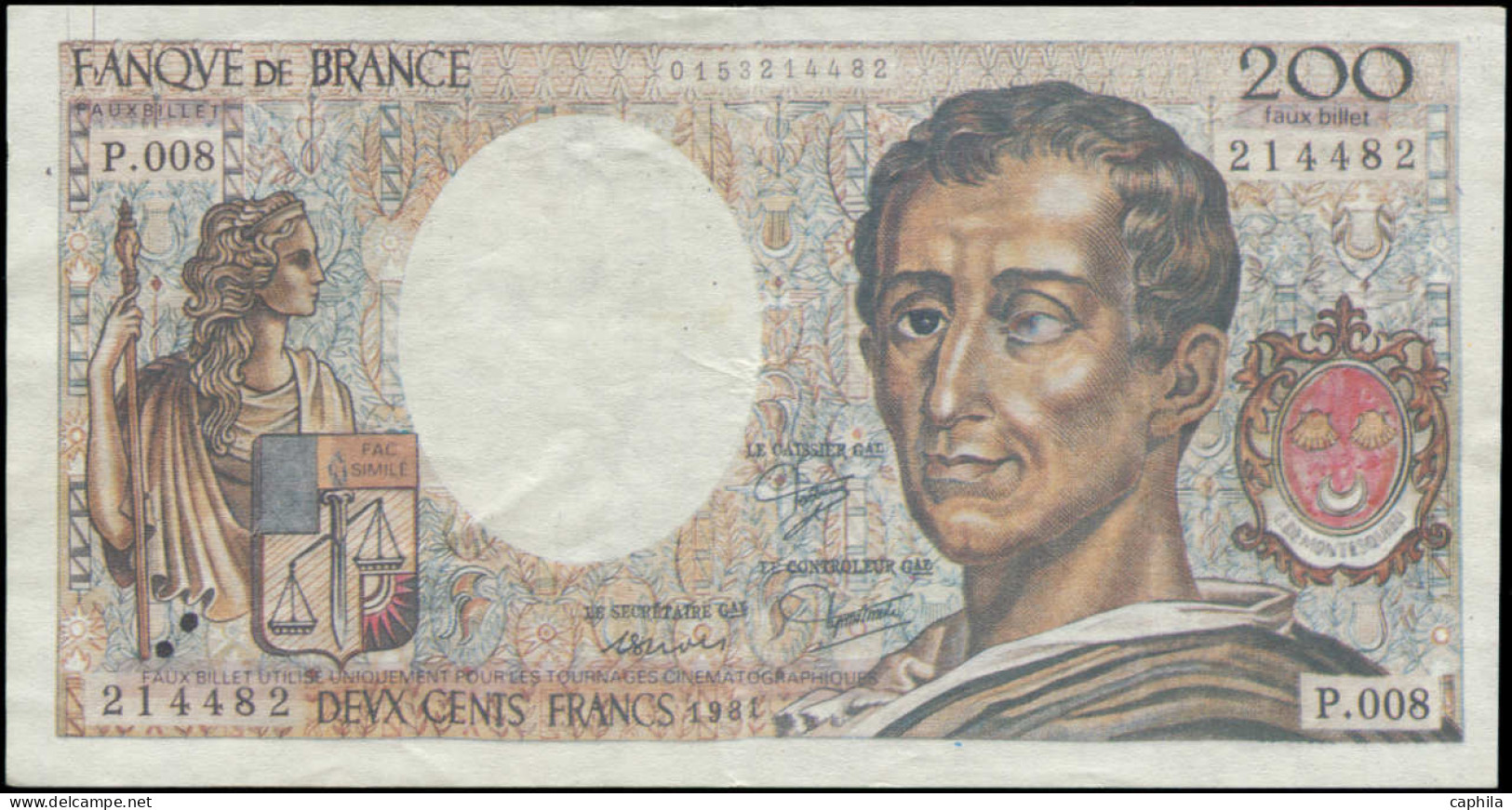 TTB FRANCE - Billets - Billet De 200f. Avec Légende Imprimée Sous La Faciale "Faux Billet", état TTB/Neuf: Montesquieu - Sonstige & Ohne Zuordnung