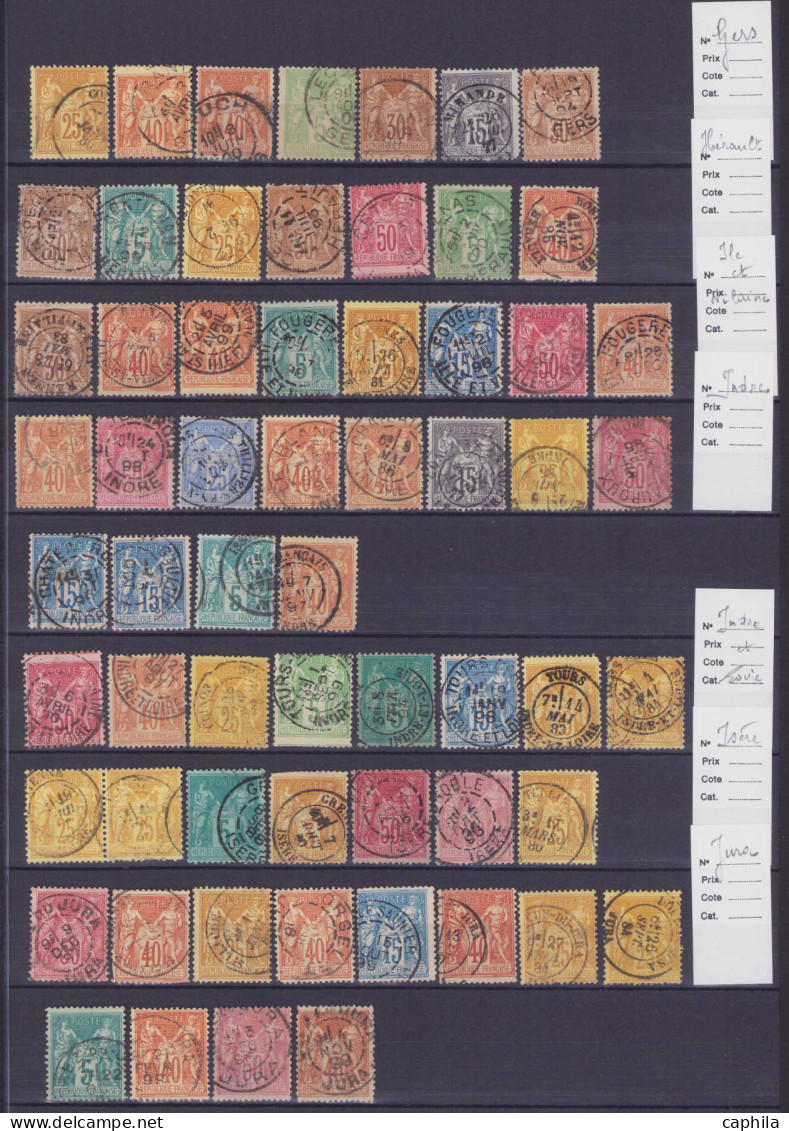 O FRANCE - Lots & Collections - Ensemble de plus de 600 timbres, majorité types Sage, oblitérés par département, certain