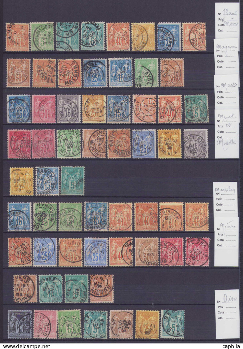 O FRANCE - Lots & Collections - Ensemble de plus de 600 timbres, majorité types Sage, oblitérés par département, certain