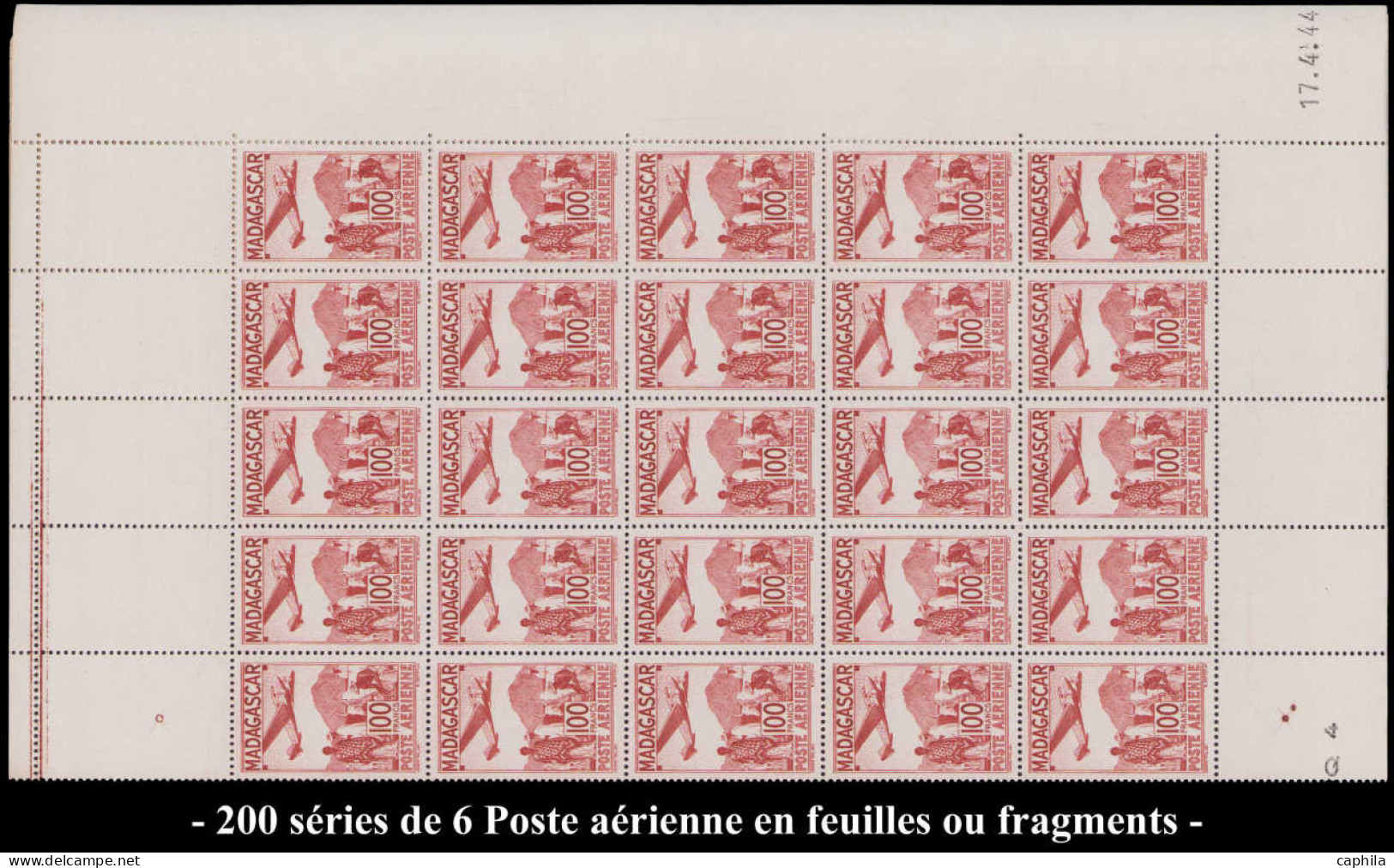 ** COLONIES SERIES - Poste Aérienne - 1944, 200 Séries De 6 Poste Aérienne (sujet Divers) En Feuilles Ou Fragments - Non Classés