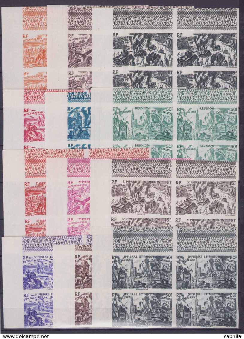 ** COLONIES SERIES - Poste Aérienne - 1946, Tchad au Rhin, 90 blocs de 4 non dentelés, complet, Cdf