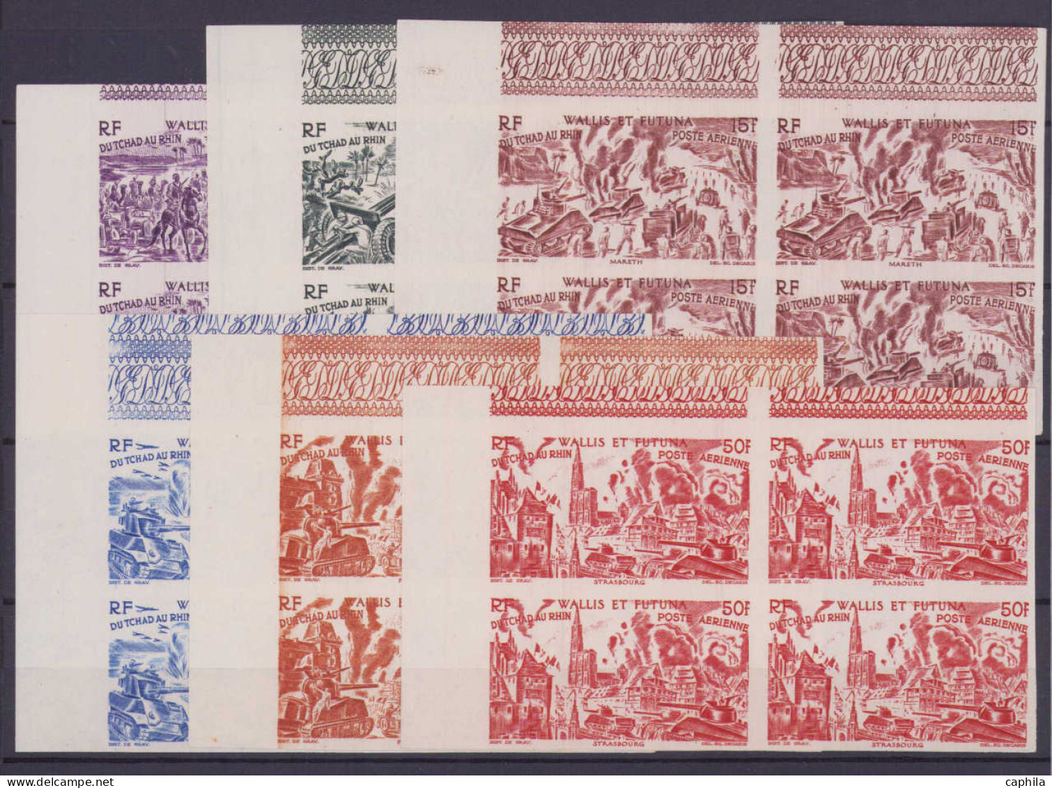 ** COLONIES SERIES - Poste Aérienne - 1946, Tchad au Rhin, 90 blocs de 4 non dentelés, complet, Cdf