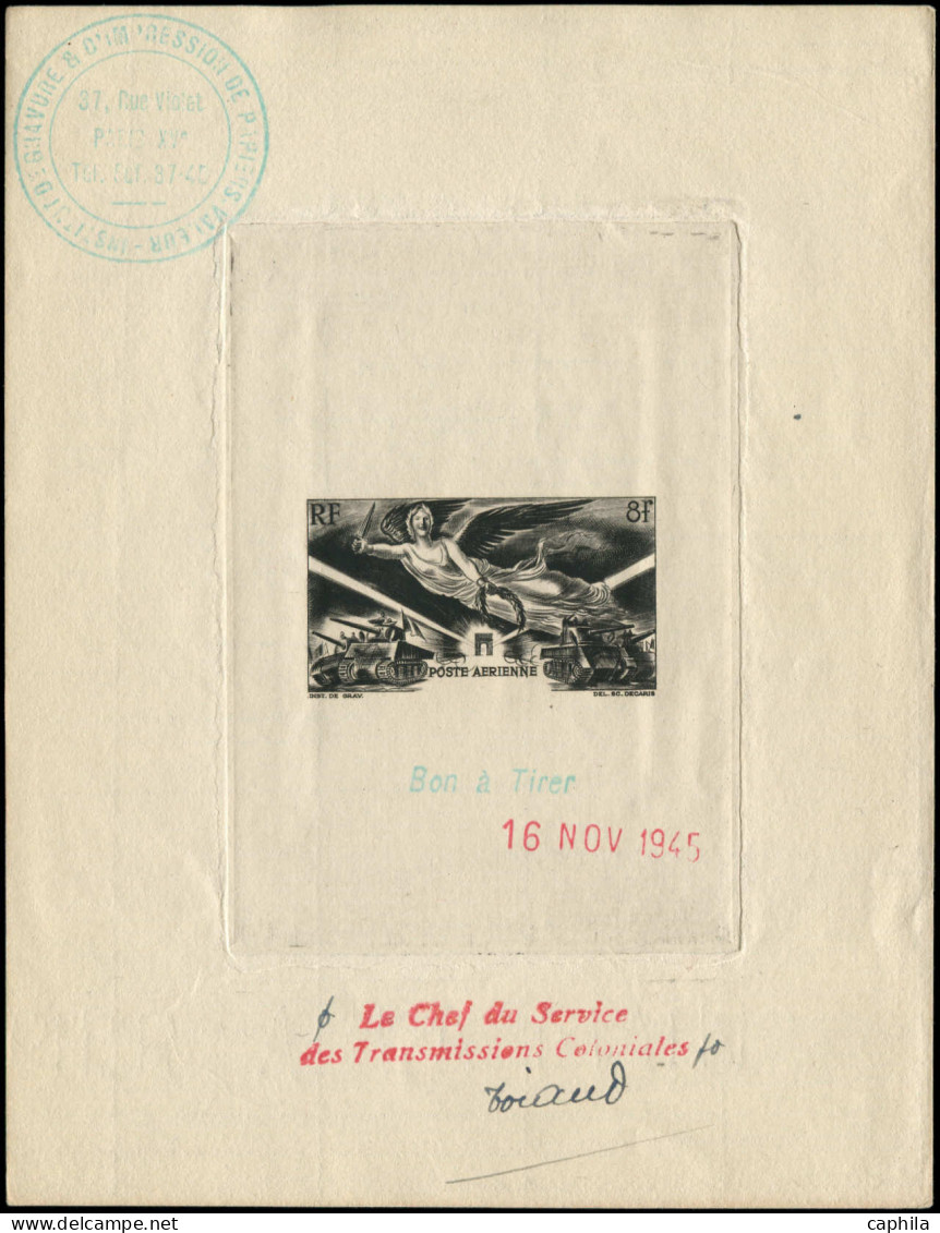 EPA COLONIES SERIES - Poste Aérienne - 1946, Anniversaire De La Victoire, épreuve D'artiste, Bon à Tirer En Noir, Datée  - Non Classés