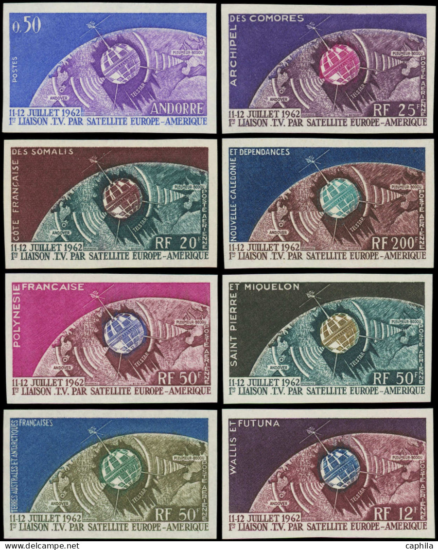 ** COLONIES SERIES - Poste Aérienne - (1963), Télécom Satellite, Complet 8 Valeurs Dont Taaf & Andorre - Non Classés