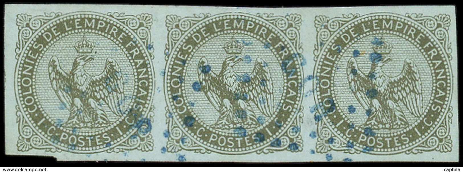 O COLONIES GENERALES - Poste - 1, Bande De 3, Obl. Losange "Gor" En Bleu: 1c. Olive - Keizerarend