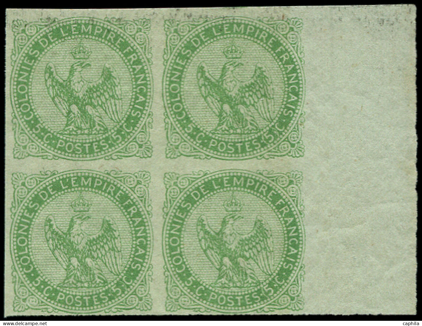 ** COLONIES GENERALES - Poste - 2d, Bloc De 4, Réimpression, Signé Brun: 5c. Vert - Aigle Impérial