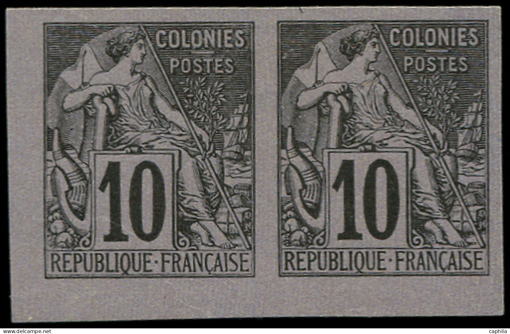 (*) COLONIES GENERALES - Poste - 50, En Paire Non Dentelé: 10c. Noir S. Lilas - Alphee Dubois