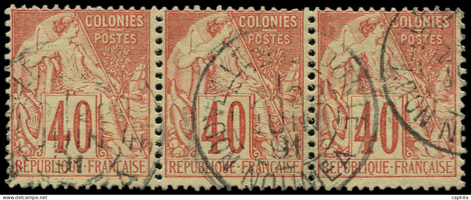 O COLONIES GENERALES - Poste - 57, Bande De 3 Avec Cachet à Date "Nouméa": 40c. Rouge-orange - Alphee Dubois