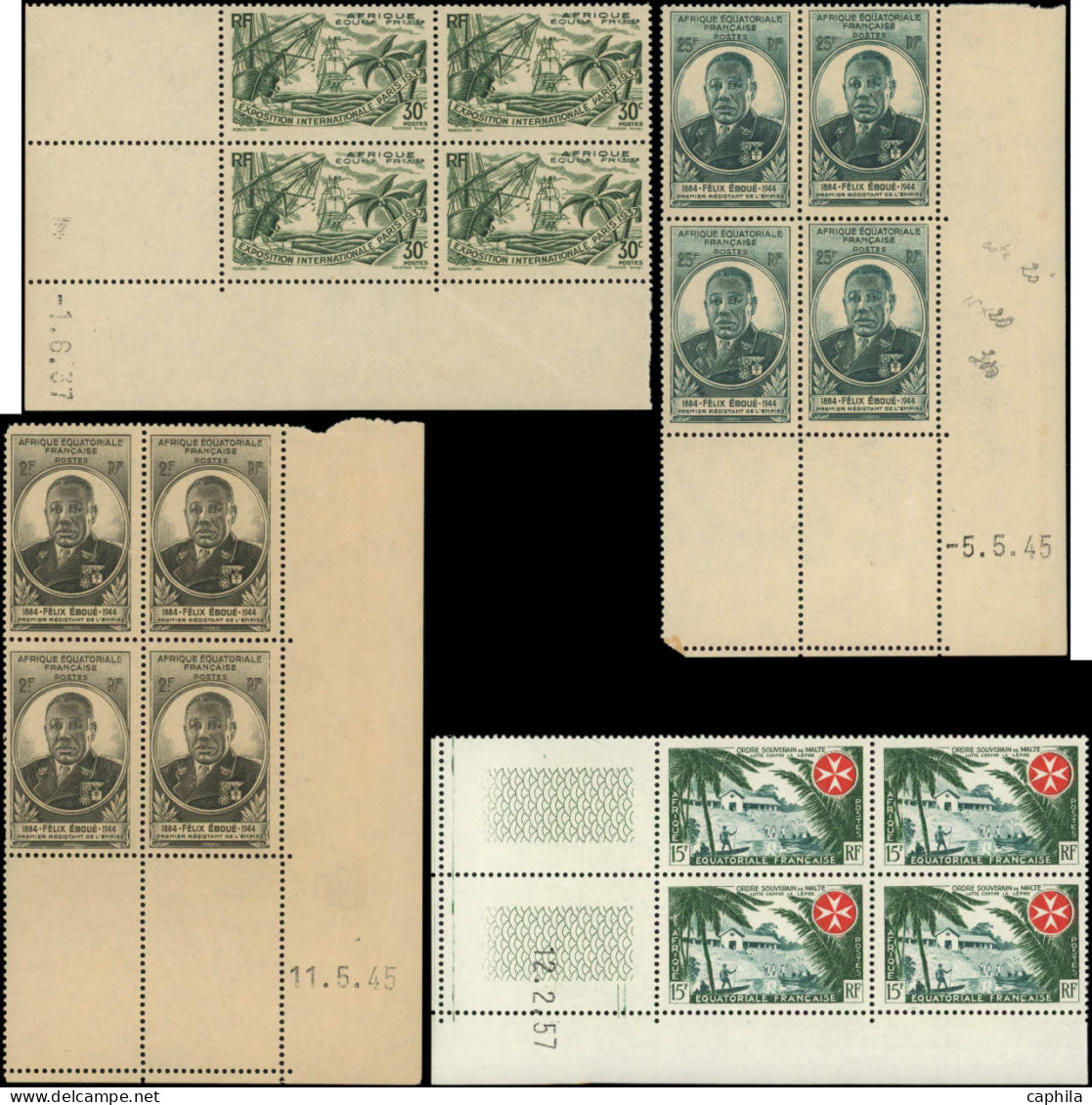 ** AFRIQUE EQUATORIALE - Poste - 28 + 206/07 + 237/39 + 241/42, 8 Blocs De 4 Cd Entre 1937 Et 1958 - Unused Stamps