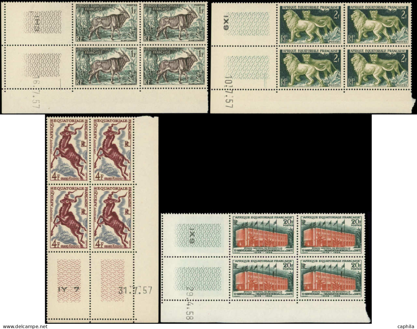 ** AFRIQUE EQUATORIALE - Poste - 28 + 206/07 + 237/39 + 241/42, 8 Blocs De 4 Cd Entre 1937 Et 1958 - Unused Stamps