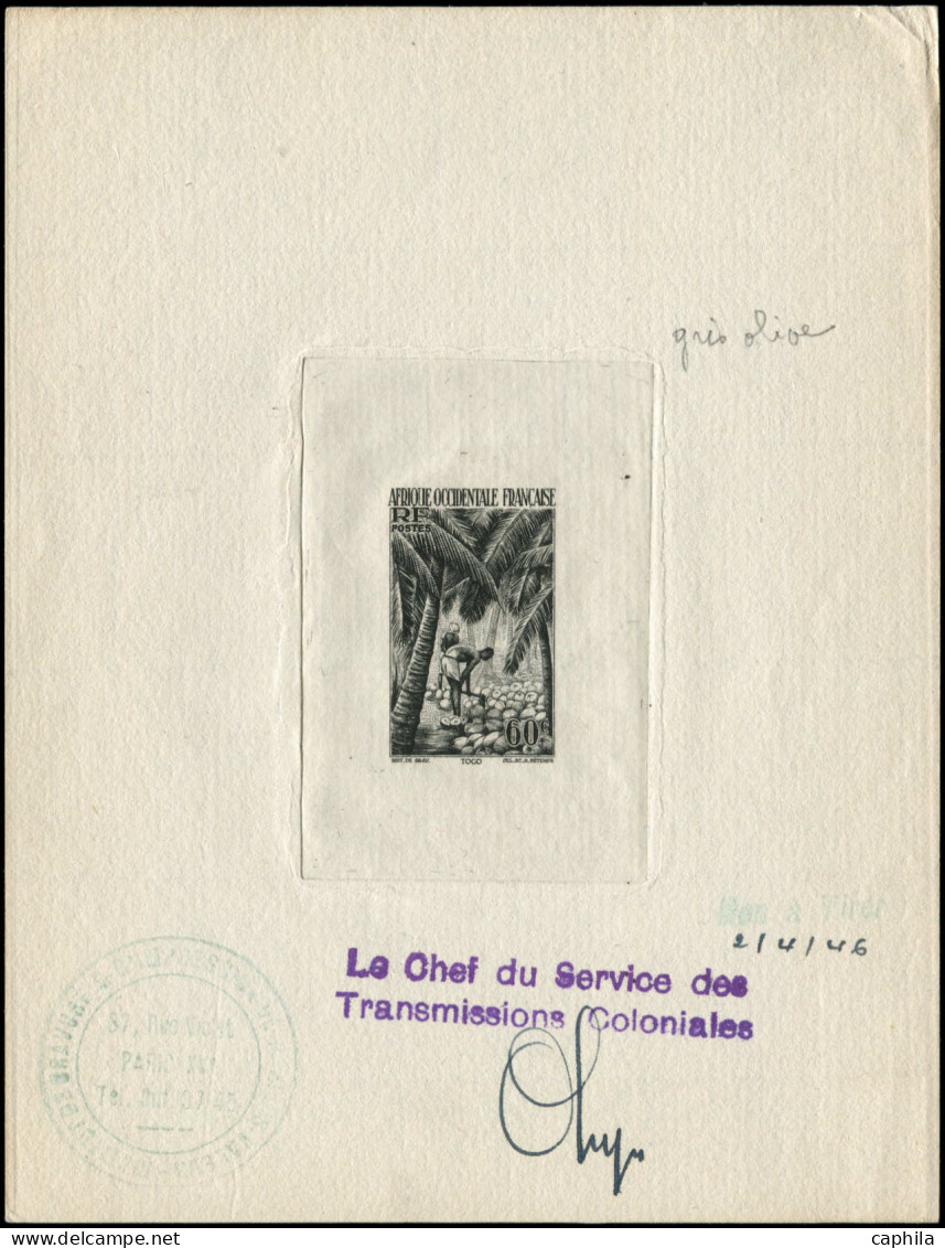 EPA AFRIQUE OCCIDENTALE - Poste - 28, épreuve D'artiste, Bon à Tirer En Noir, Datée Et Signée Du 02/04/1946: Noix De Coc - Autres & Non Classés