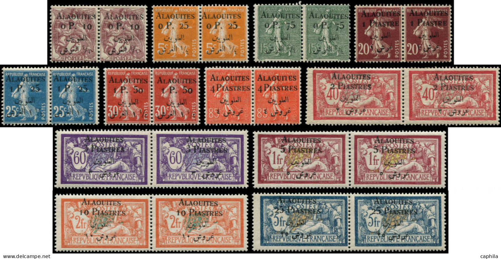 * ALAOUITES - Poste - 1/6 + 8 + 11/15, En Paires, Petit "L" Tenant à Normal (Maury) - Unused Stamps