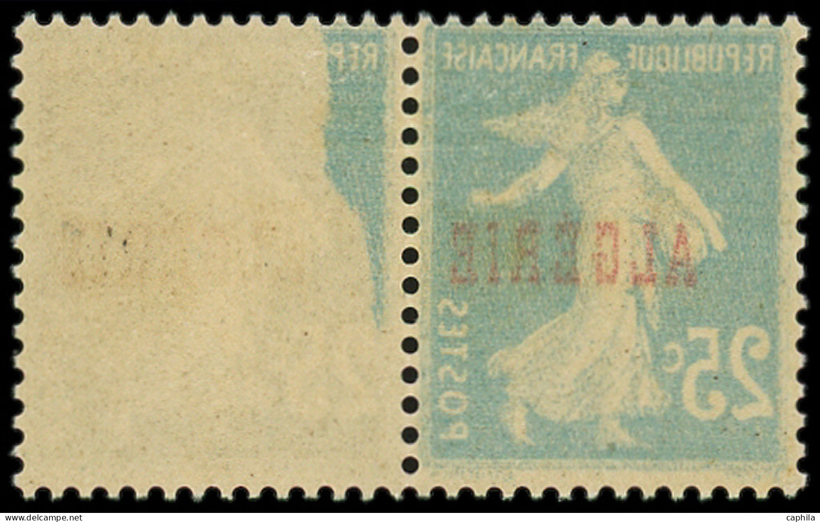 ** ALGERIE - Poste - 14, Paire Dont 1 Ex Impression Recto-verso: 25c. Bleu - Unused Stamps