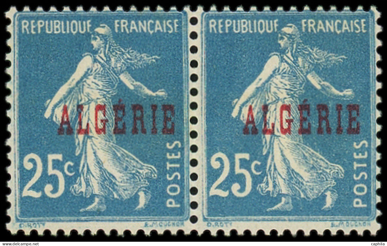 ** ALGERIE - Poste - 14, Paire Dont 1 Ex Impression Recto-verso: 25c. Bleu - Neufs