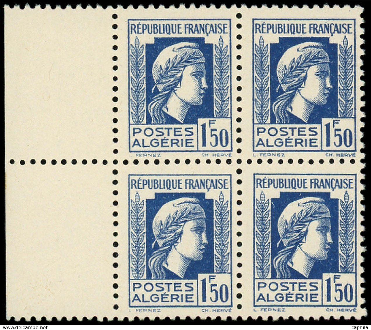 ** ALGERIE - Poste - 214e, Bloc De 4, Impression Recto-verso Inversée, Bleu Ciel, Bdf - Neufs