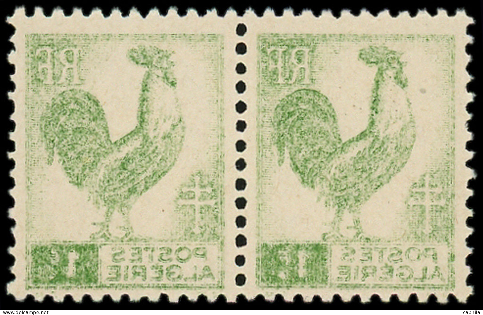 ** ALGERIE - Poste - 219a, Paire Impression Recto-verso: 1f. Vert - Ungebraucht