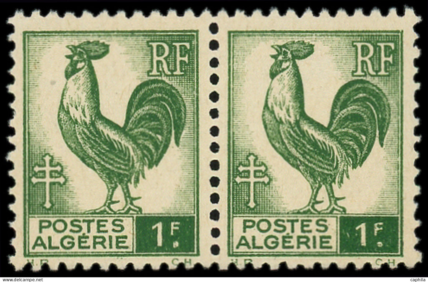 ** ALGERIE - Poste - 219a, Paire Impression Recto-verso: 1f. Vert - Unused Stamps