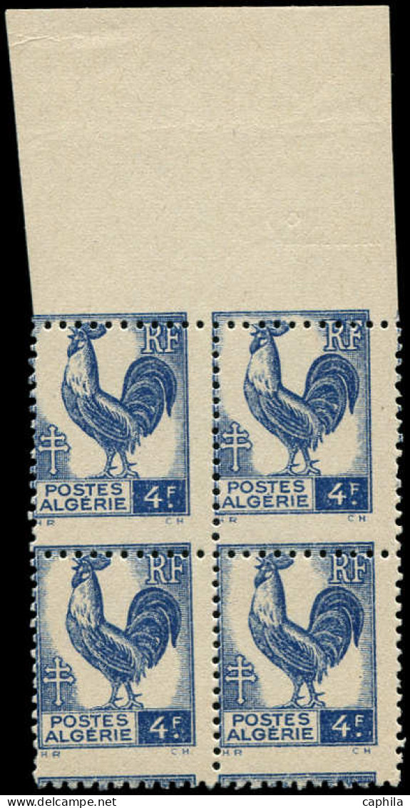 ** ALGERIE - Poste - 222a, Bloc De 4, Piquage à Cheval: 4f. Coq (Maury) - Unused Stamps