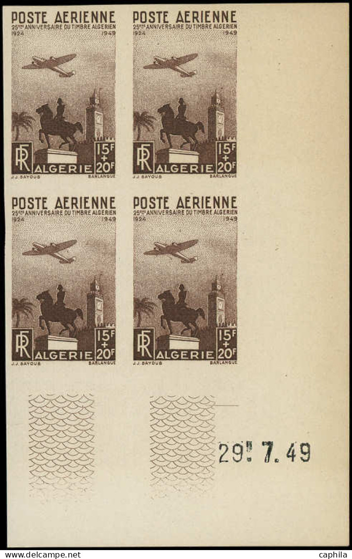 ** ALGERIE - Poste Aérienne - 13a, Bloc De 4 Non Dentelé, Cd 29/7/49: 25ème Anniversaire Du Timbre Algérien - Poste Aérienne