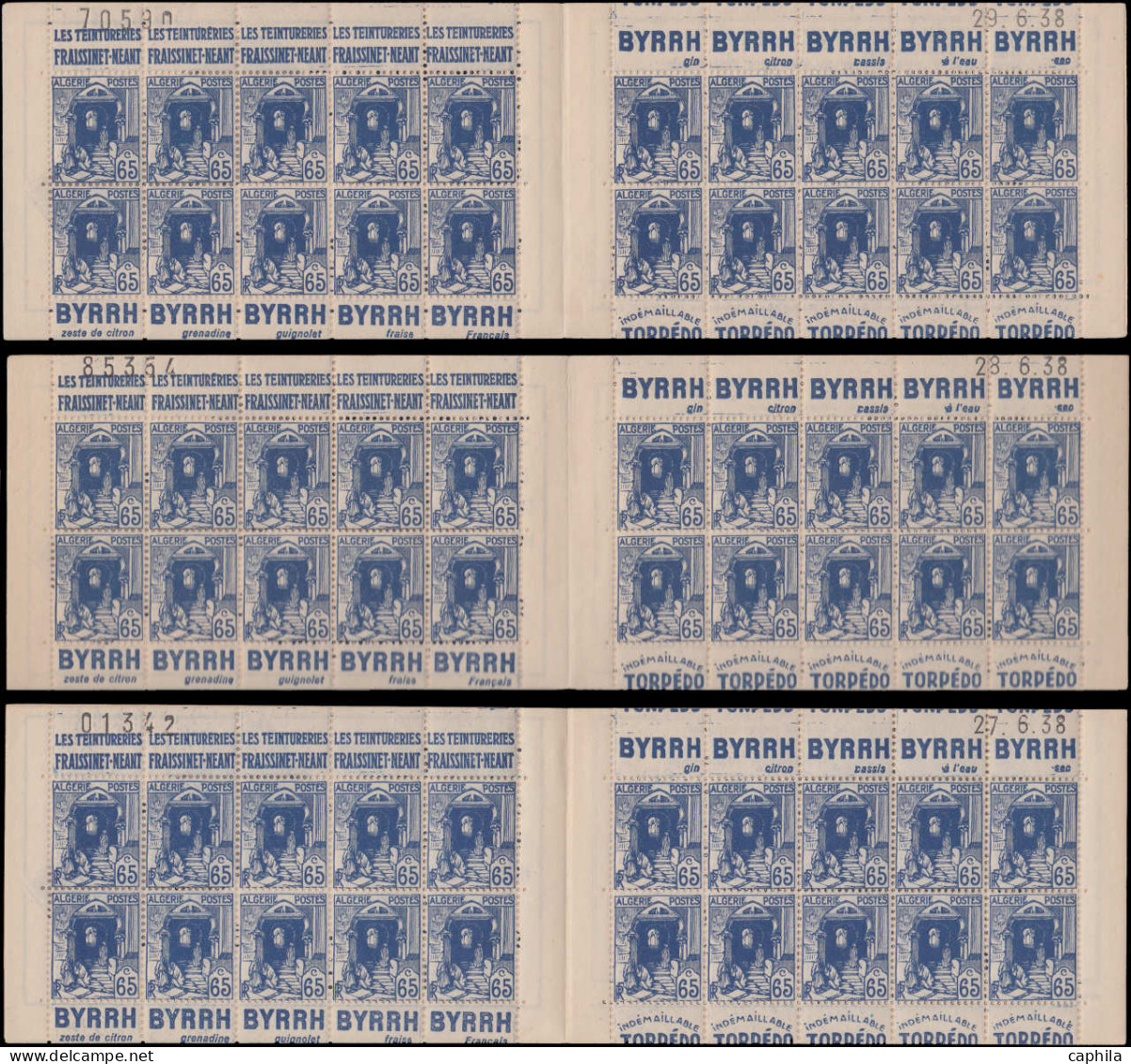 ** ALGERIE - Carnets - Maury 20, Collection De 9 Carnets, Avec Dates Différentes Juin 1938: 20x65c. Bleu - Other & Unclassified