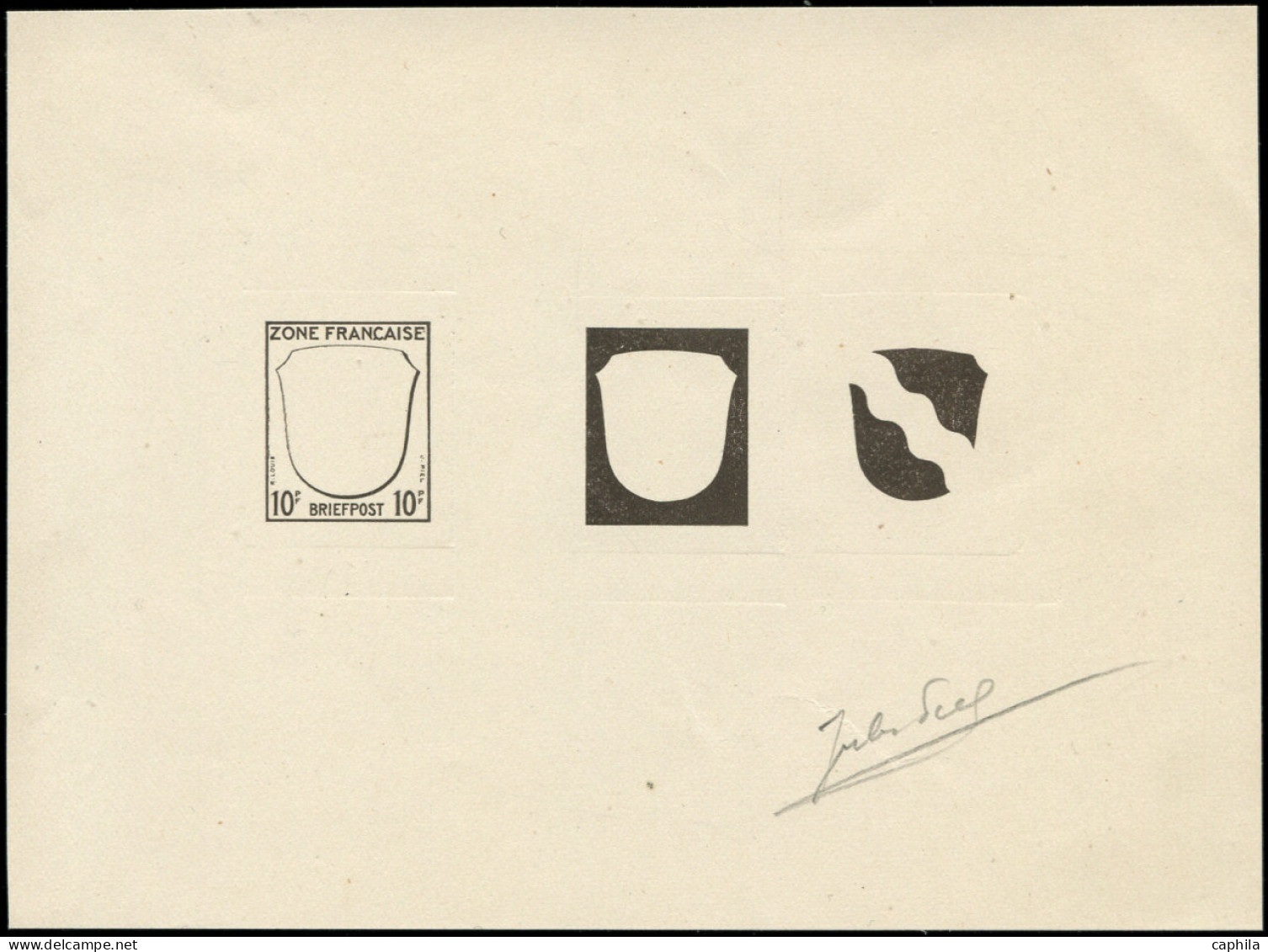 EPA ALLEMAGNE ZONE FRANCAISE - Poste - 5, épreuve 3 états En Noir, Signée: 10pf. Rhénanie (Maury) - Other & Unclassified