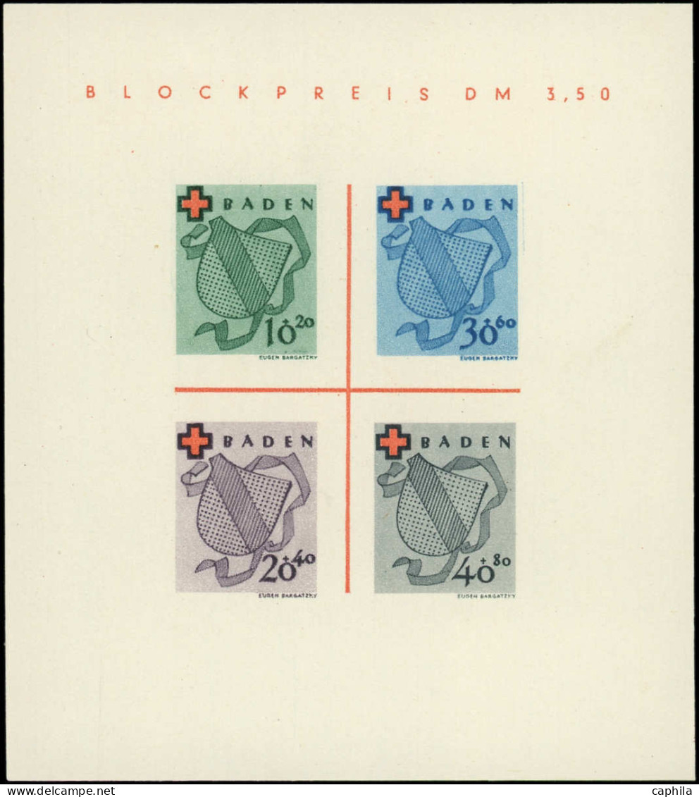 (*) ALLEMAGNE ZONE FRANCAISE BADE - Blocs Feuillets - 1, Toujours Sans Gomme: Croix-Rouge - Other & Unclassified