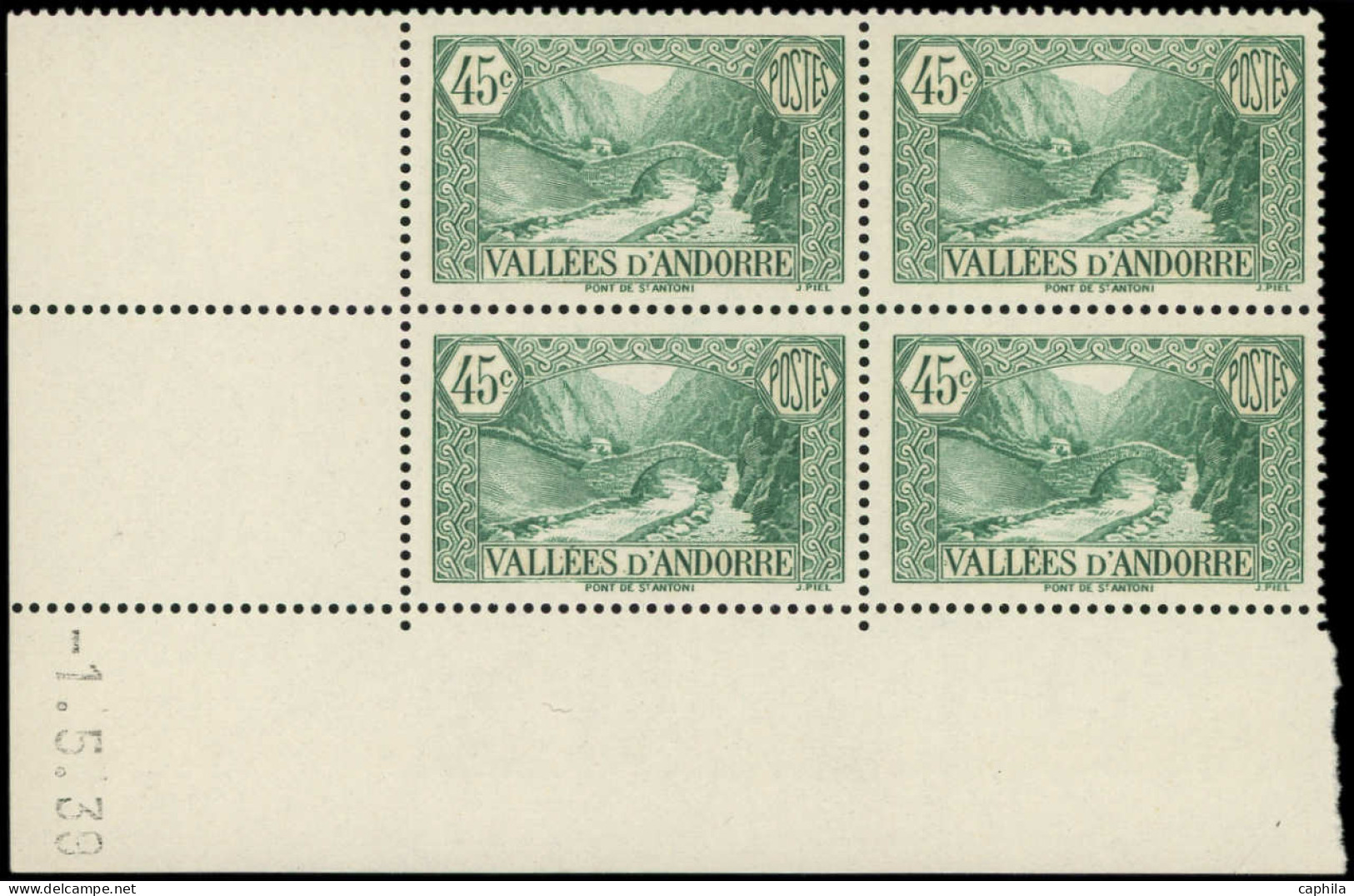 ** ANDORRE - Poste - 63, Bloc De 4 Cd 1/5/39: 45c. Vert-bleu - Unused Stamps