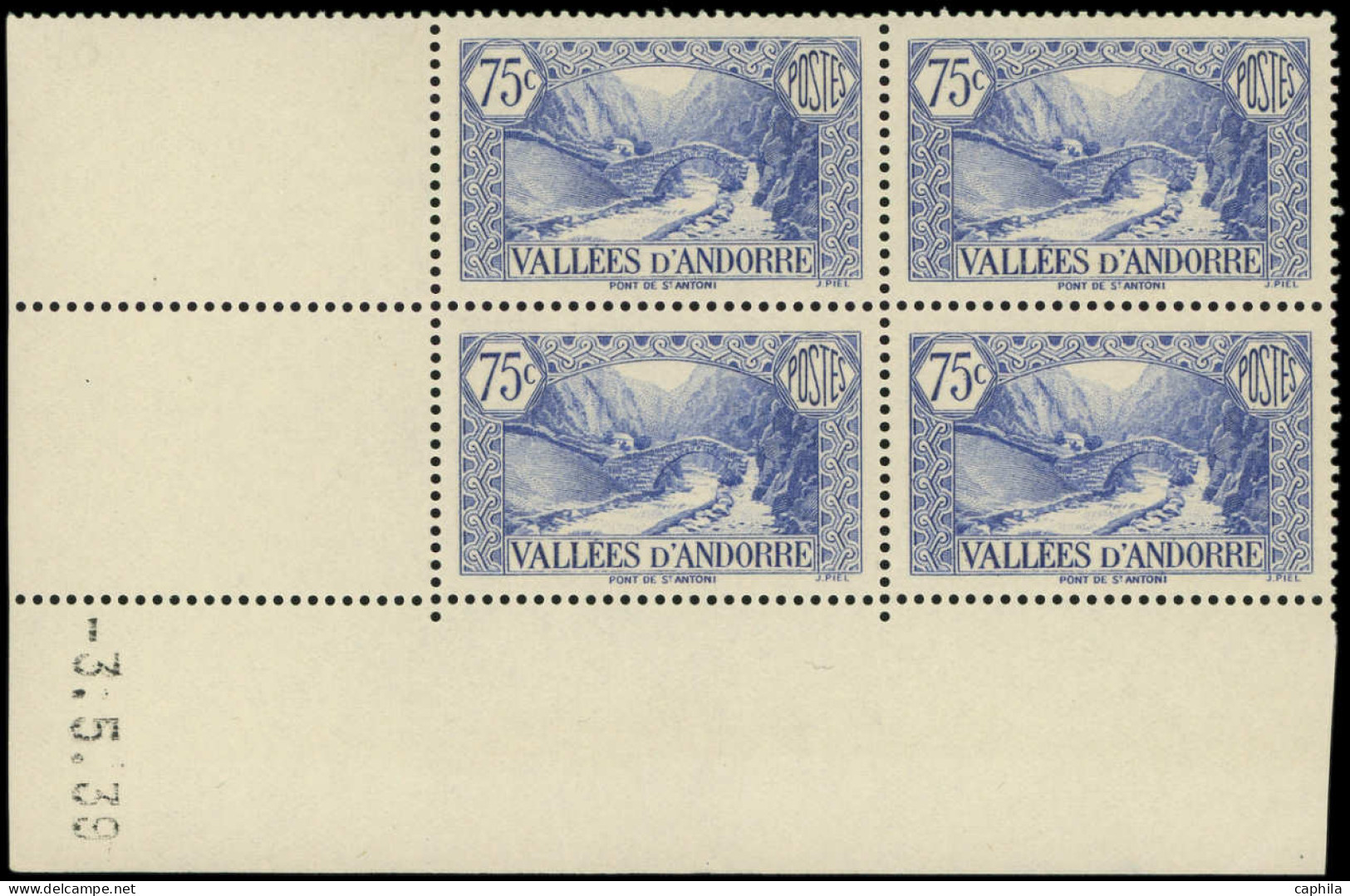 ** ANDORRE - Poste - 70, Bloc De 4 Cd 3/5/39: 75c. Outremer - Unused Stamps