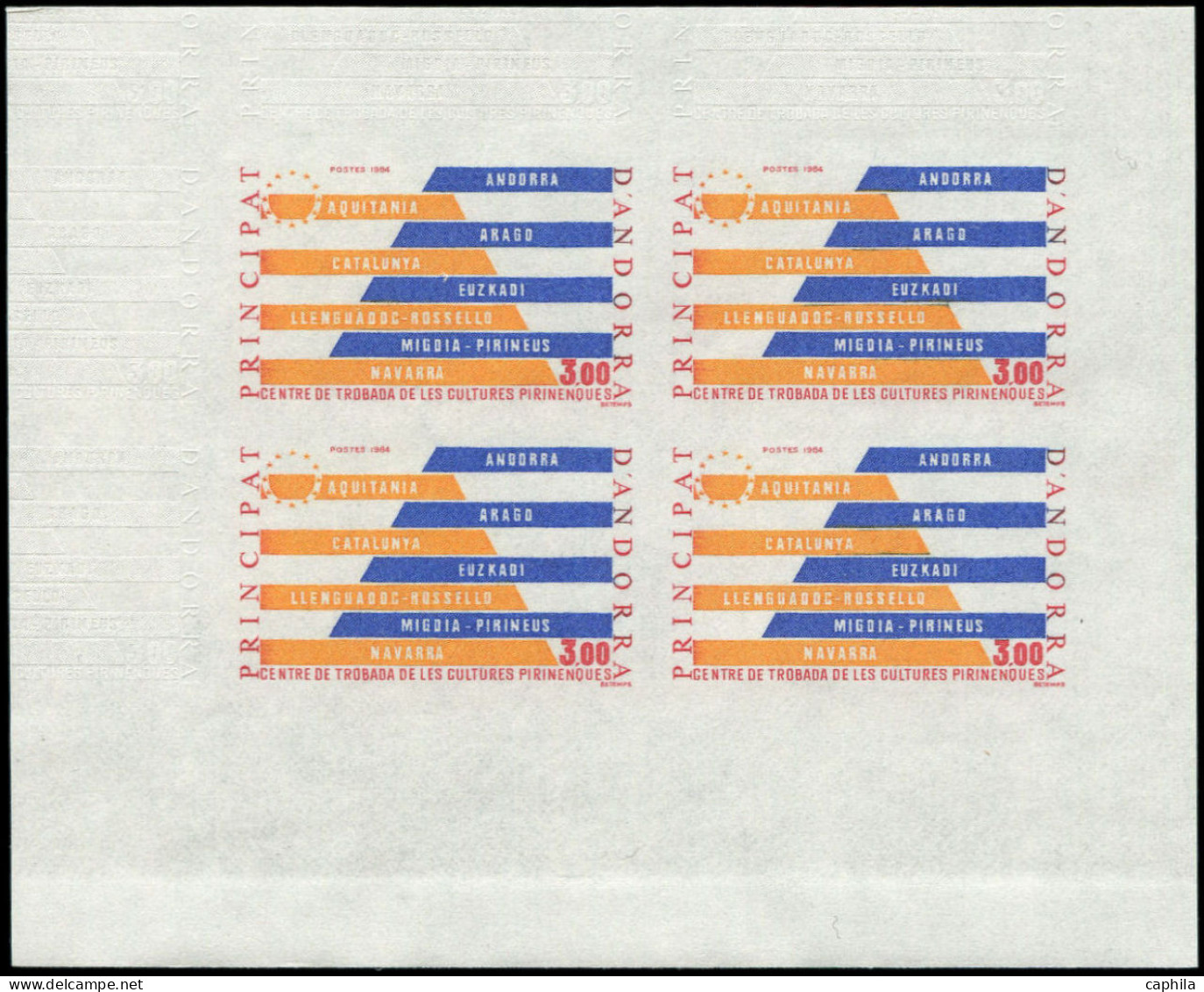 ** ANDORRE - Poste - 333a, Bloc De 4 Non Dentelé: 3f. Culture Pyrénéennes - Unused Stamps