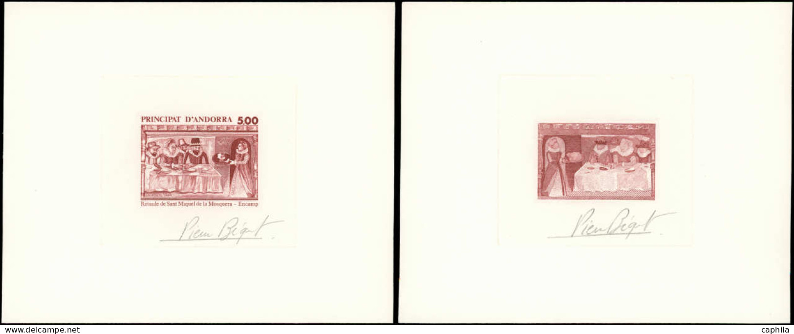 EPA ANDORRE - Poste - 384, 2 épreuves D'artiste En Brun (1 Négatif), Signées: 5.00f. Retable St. Michel - Sonstige & Ohne Zuordnung
