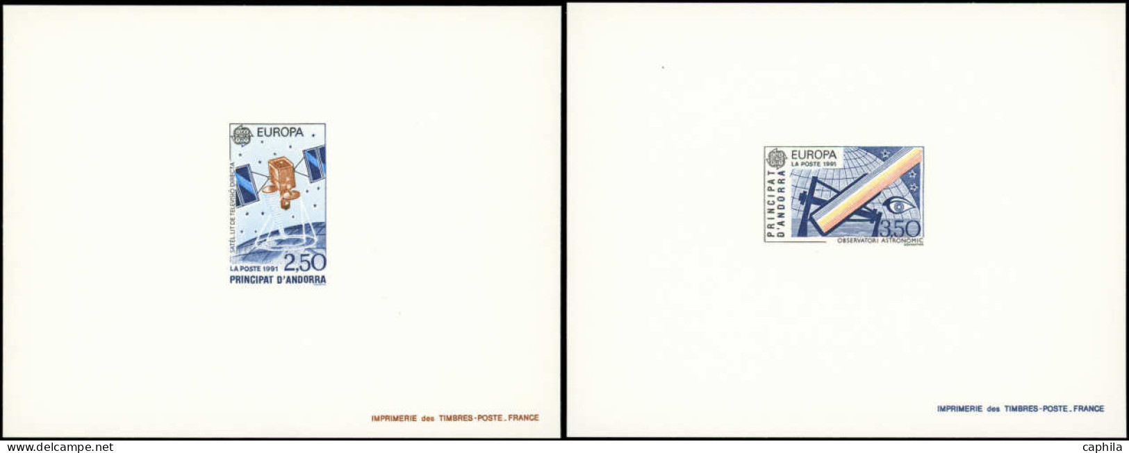 EPL ANDORRE - Poste - 402/03, 2 épreuves De Luxe: Europa 1991, Satellite (Maury) - Sonstige & Ohne Zuordnung