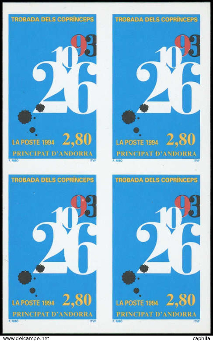 ** ANDORRE - Poste - 453a, Bloc De 4 Non Dentelé: Rencontre Des Coprinces - Unused Stamps