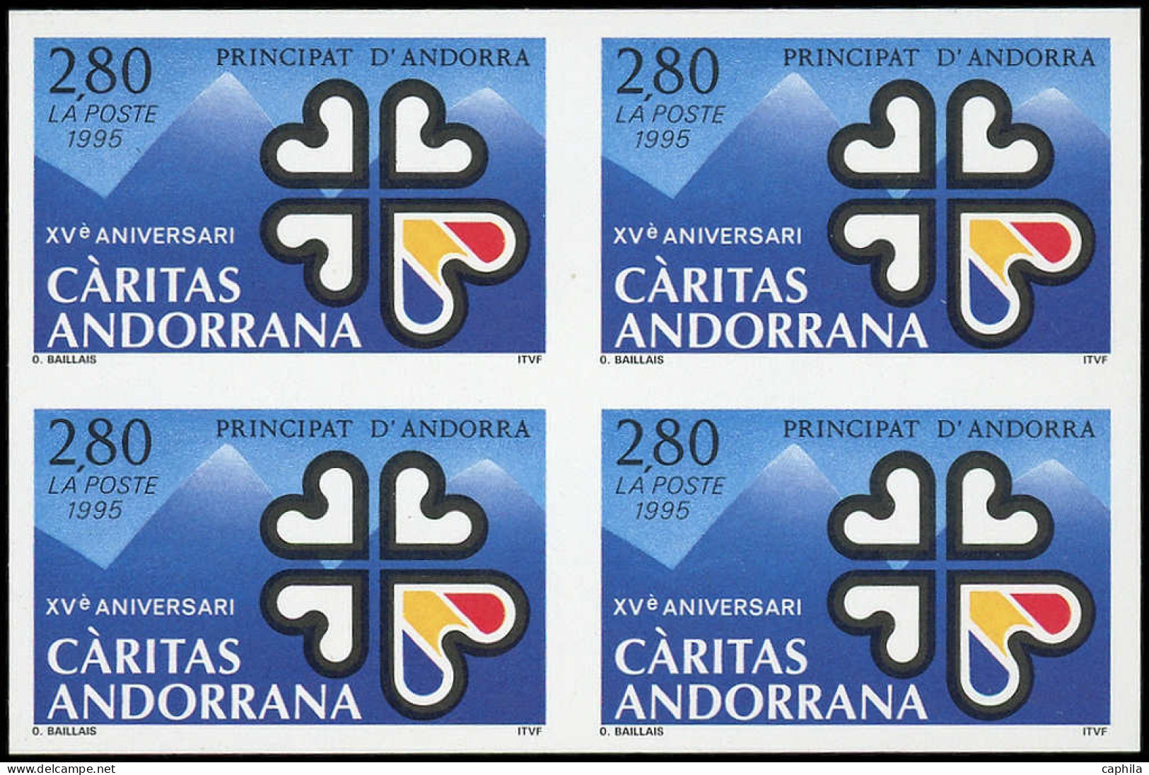 ** ANDORRE - Poste - 456a, Bloc De 4 Non Dentelé: Caritas à Andorre - Unused Stamps
