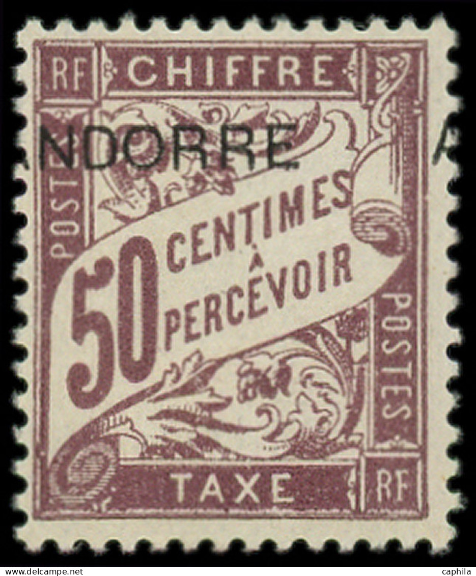 ** ANDORRE - Taxe - 4, Surcharge à Cheval: 50c. Lilas (Maury) - Unused Stamps