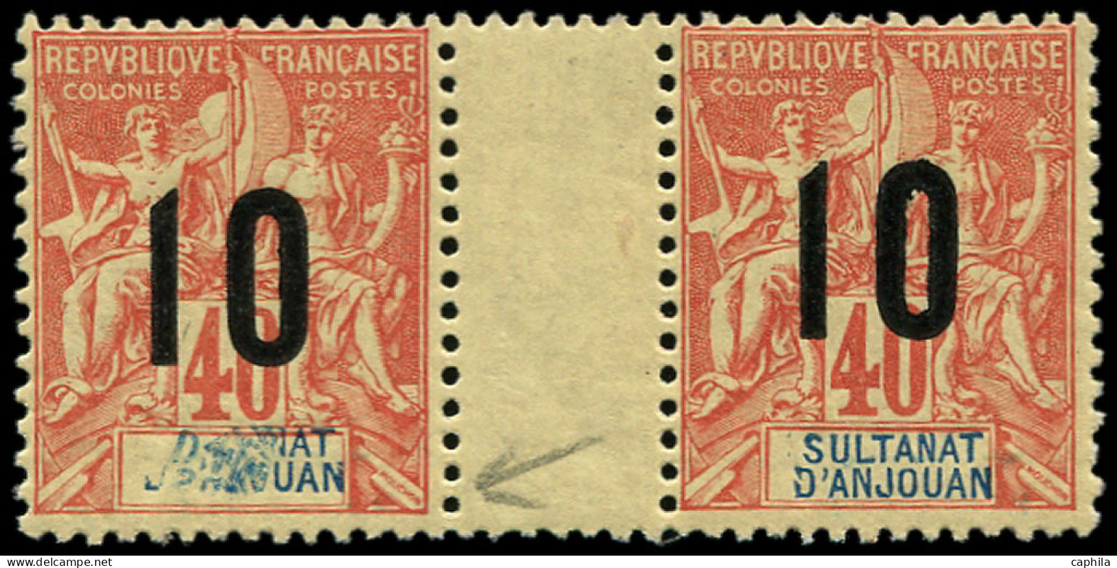 ** ANJOUAN - Poste - 26, En Paire Dont 1 Exemplaire Légende Très Obstruée - Unused Stamps