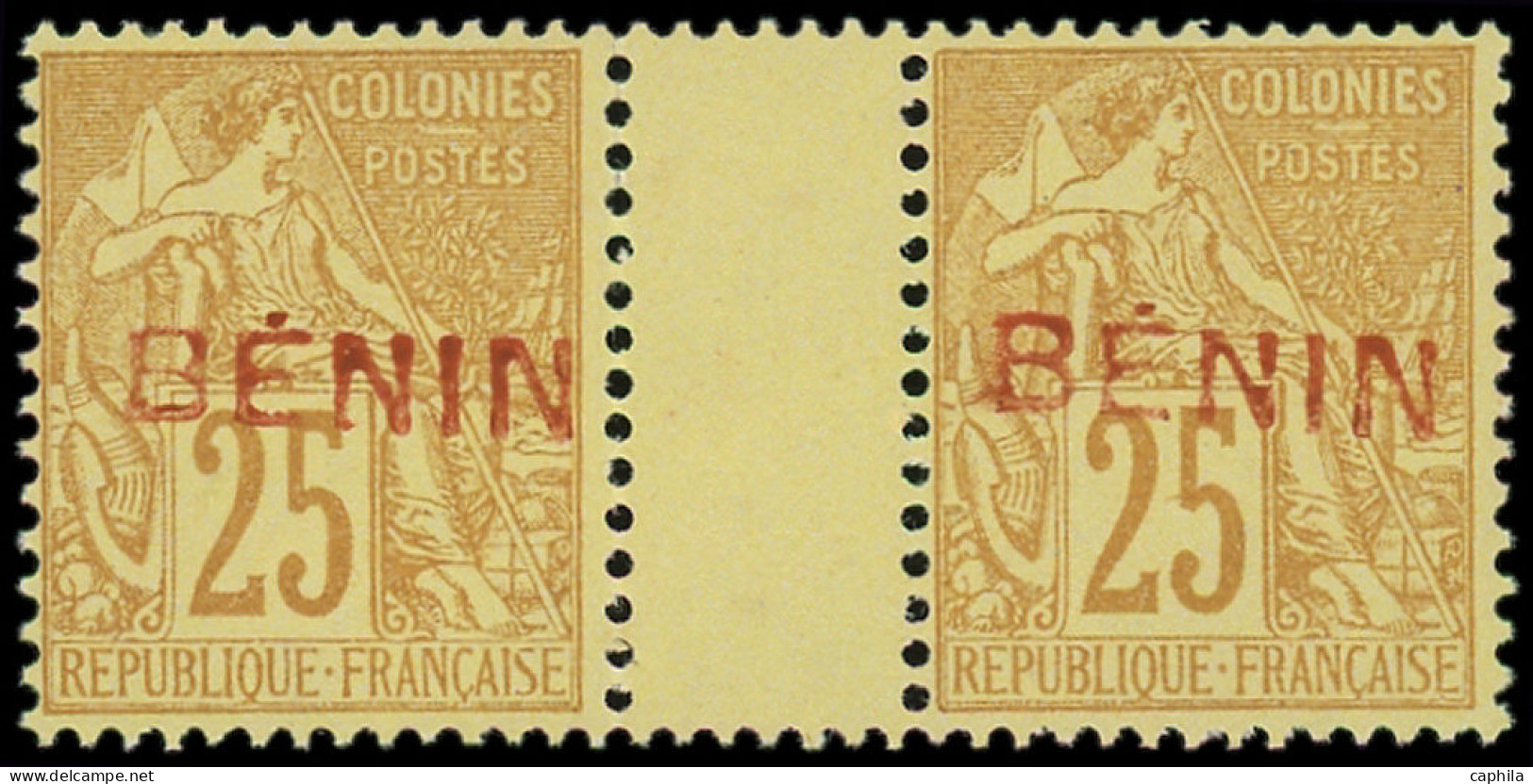 (*) BENIN - Poste - 8B, Surcharge Rouge, Paire Interpanneau, Signé Calves: 25c. Bistre) - Other & Unclassified