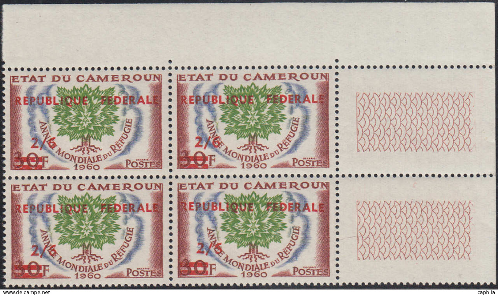 ** CAMEROUN - Poste - 328a, Bloc De 4, Surcharge Petits Chiffres: Année Mondiale Du Réfugié - Unused Stamps