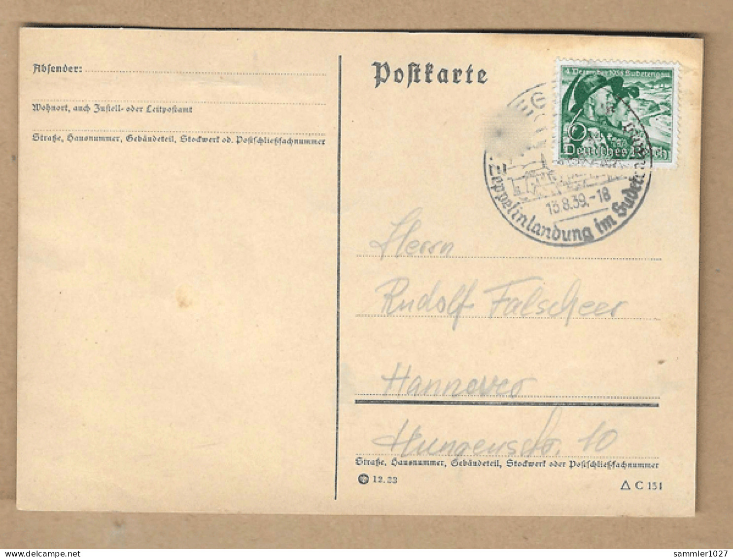 Los Vom 18905 -   Postkarte Aus Eger 1939  Zeppelinsonderstempel - Covers & Documents