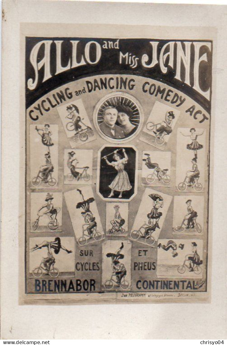 4V5Hyr  Carte Photo Montage Surréalisme Allo & Jane Cycling Dancing Comedy Act Cycles Brennabor Pneus Continental - Other & Unclassified