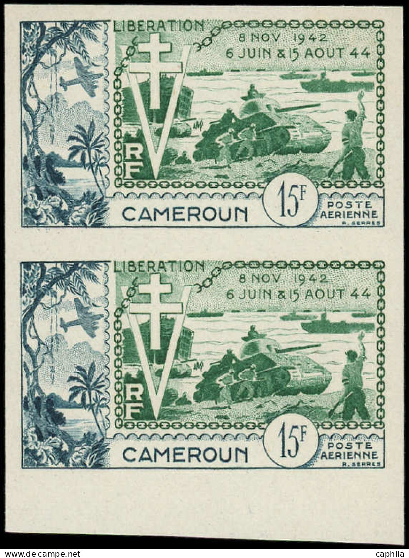 ** CAMEROUN - Poste Aérienne - 44a, Paire Verticale, Bdf: 15f. Débarquement - Autres & Non Classés