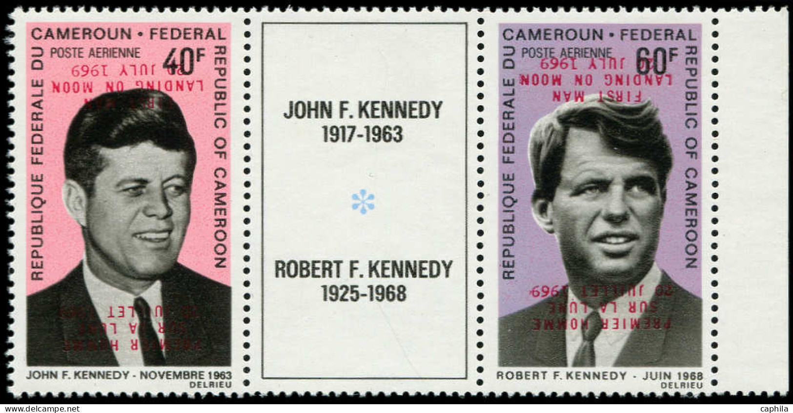 ** CAMEROUN - Poste Aérienne - 153/54, Triptyque Surcharge Renversée: Kennedy, 1er Homme Sur La Lune - Poste Aérienne