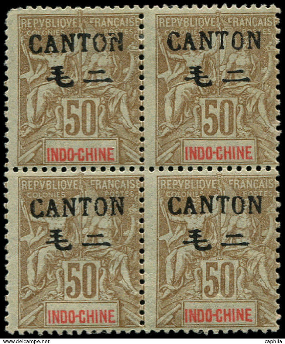 ** CANTON - Poste - 29, Bloc De 4 Signé Scheller, 1 Ex. * + Dent Arrondie: 50c. Brun - Unused Stamps