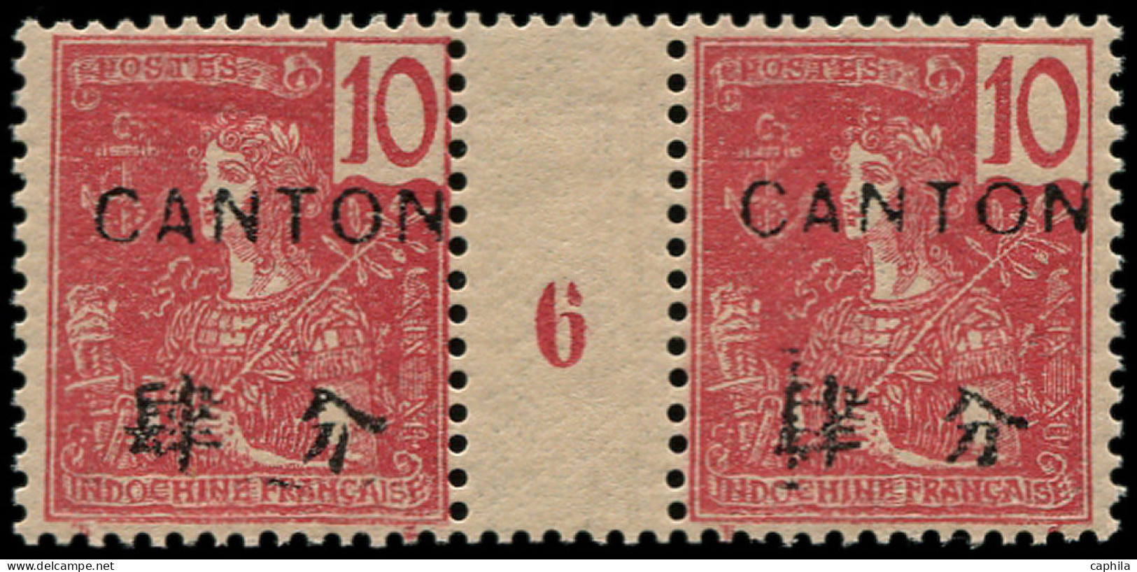 * CANTON - Poste - 37, Paire Millésime "6": 10c. Rouge - Unused Stamps