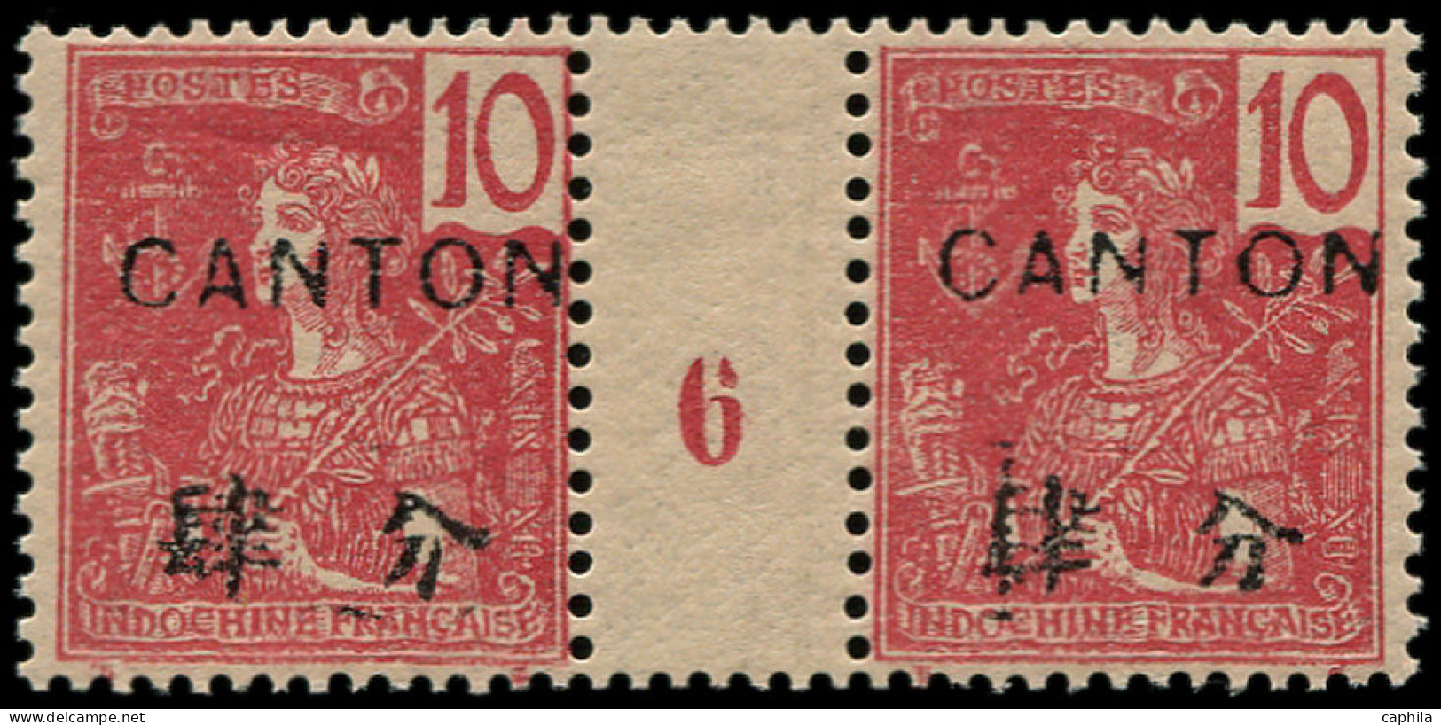 * CANTON - Poste - 37, Paire Millésime "6": 10c. Rouge - Neufs